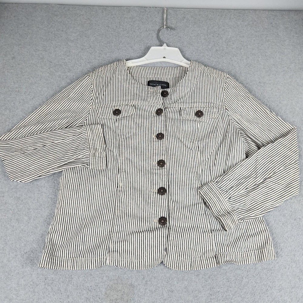 Live a Little Jacket Womens XL White Black Striped Cotton Stretch Button Front